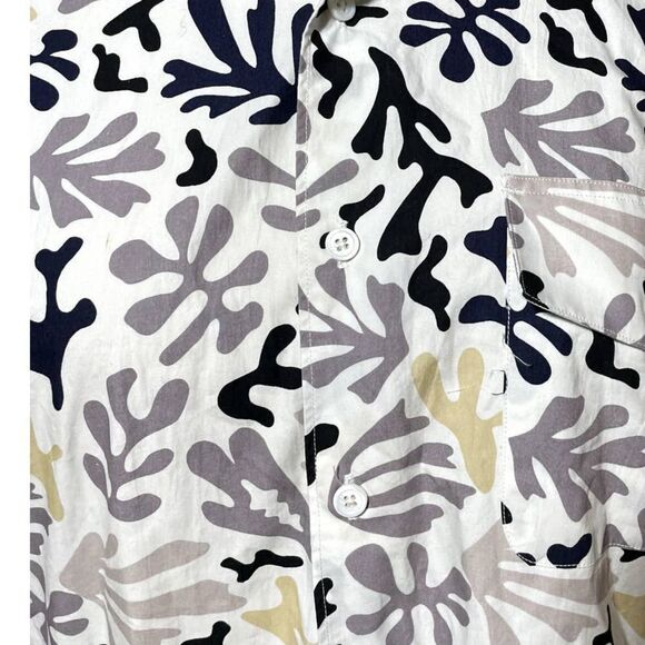 Saturdays Surf NYC Floral White Black Tan Short Sleeve Shirt - S - Picture 2 of 4